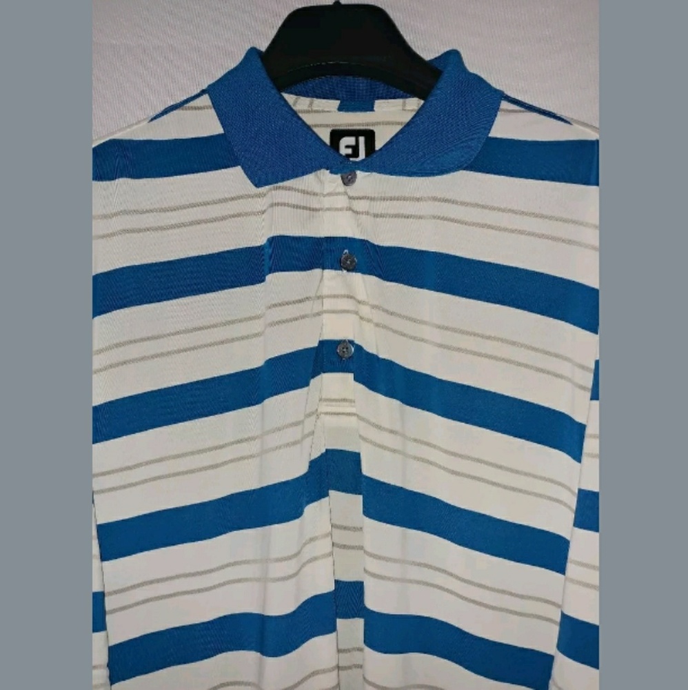 Men's FootJoy Large Blue Striped Golf Polo Shirt